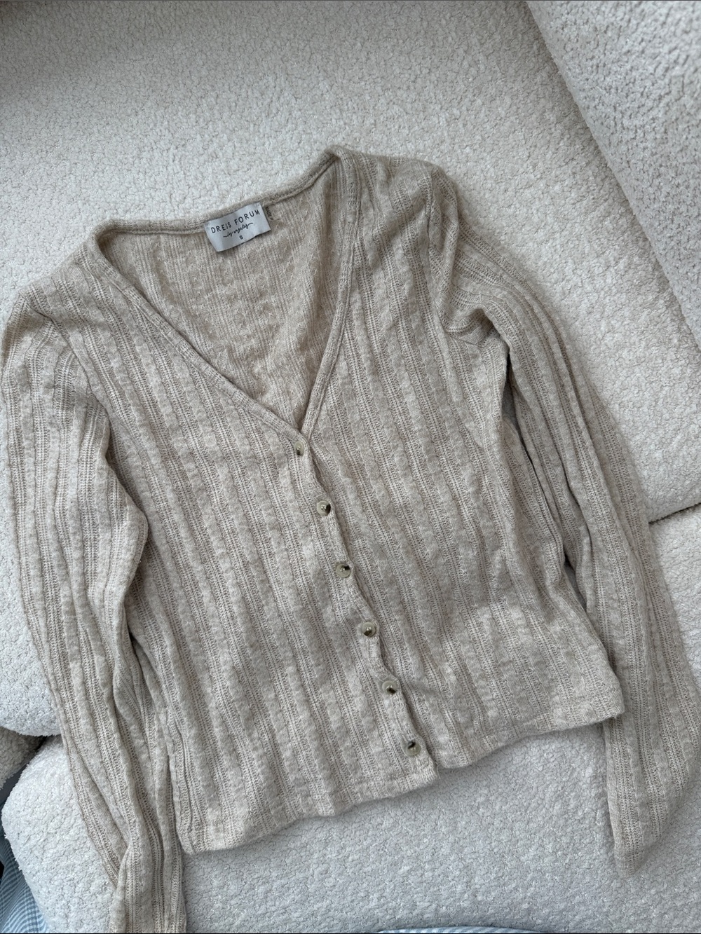 Dress Forum Neutral Ribbed V-Neck Button Cardigan
